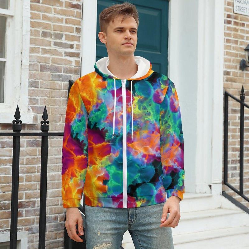 

Men' Hoodies Watercolor Neon Paint Hoodie Abstract Art Print Warm Loose Mens Zip Up Oversized, Style-8