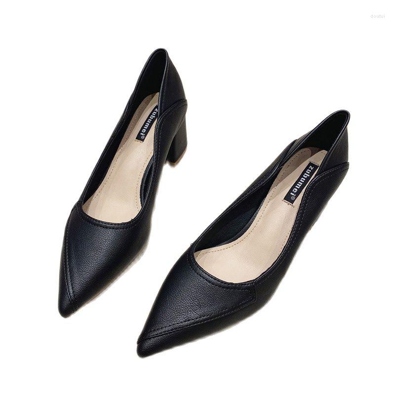 

Dress Shoes 2022 Spring Summer And Autumn Women's Pointed Toe Thick Heel Shallow Mouth Commuting Simple Work Comfortable High Heels, Black