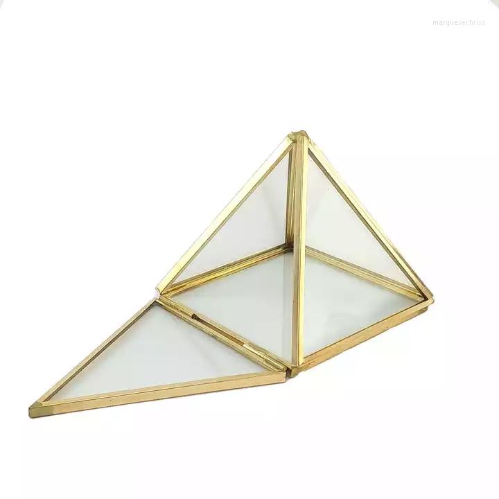 

Jewelry Pouches Glass Box Pyramid Shape Display Geometric Brass