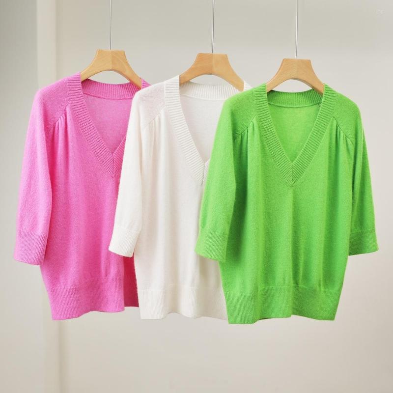 

Women's Sweaters 2022 Women Fashion Short Sleeve Sexy Cashmere V Neck Sweater 0907