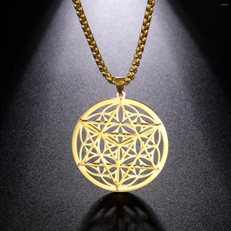 

Pendant Necklaces LIKGREAT Gold Color Round Flower Of Life Merkaba Necklace Meditation Charms Pendants Amulet Stainless Steel Jewelry Gifts