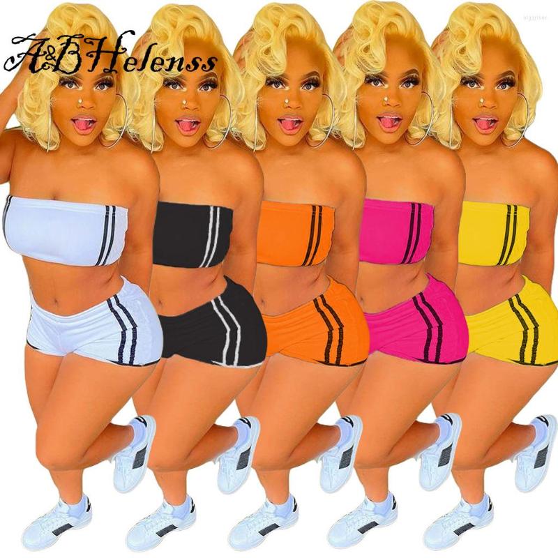 

Women' Tracksuits Summer 2022 Casual Solid Striped Strapless Two Piece Sets Women Tube Crop Top Shorts Fashion Streewear Female Club, Yellow set