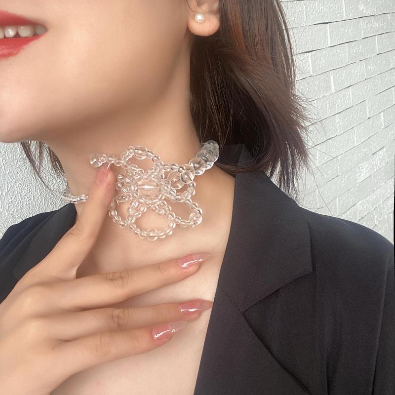 

Choker Flashbuy Fashion Transparent Acrylic Matta Resin Glass Bead Flower Necklace For Women Unusual Jewelry