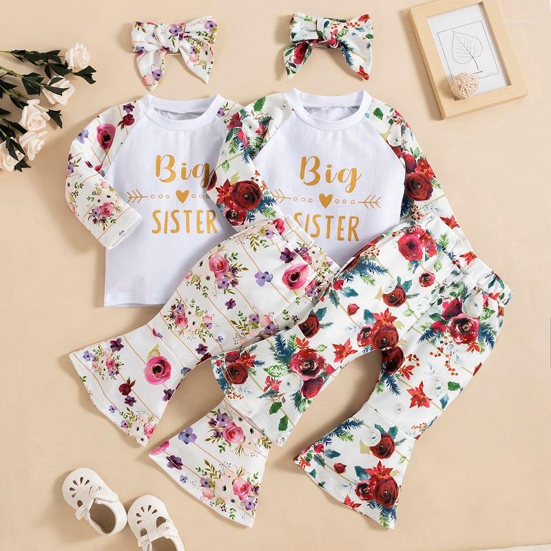 

Clothing Sets 0-3Y Cute Born Baby Girl Long Sleeve Cotton T-shirt Tops Floral Flared Pant Headband 3PCS Autumn Clothes Set