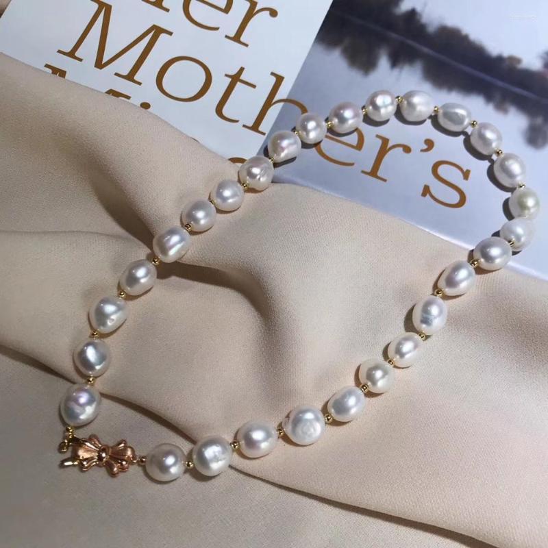 

Chains Handpicked White Baroque INS Style Necklace With Butterfly Knot Natural Freshwater Heteromorphic Pearls Women Jewelry Ornaments