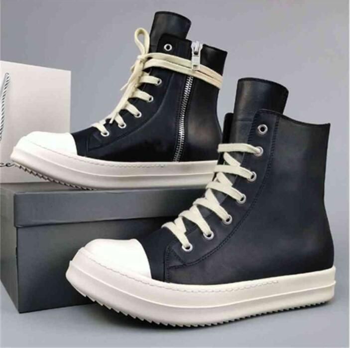 

High Top Boots Board Shoes Owens Sneakers High Street Mark Rick Pink Leather Casual Men Women, Black