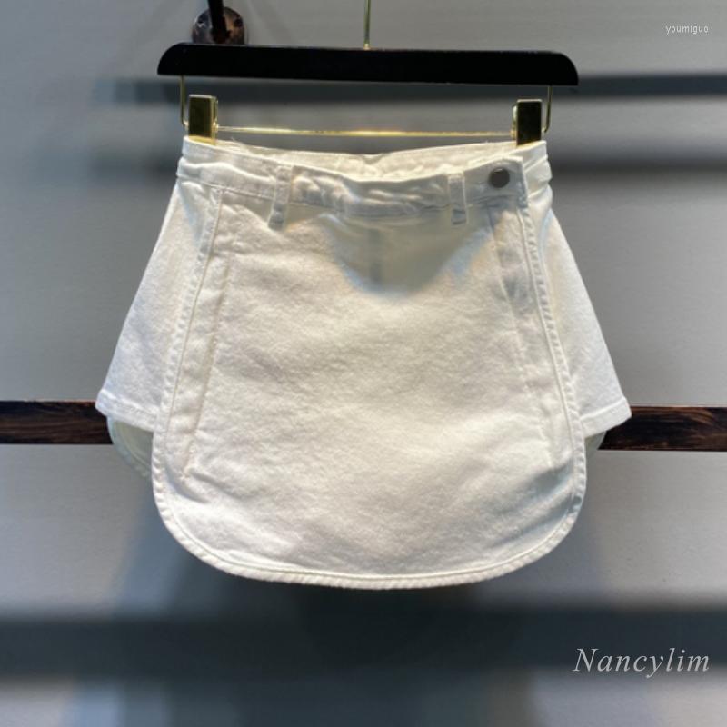 

Skirts Irregular Denim Skirt Women' 2022 Summer Fashion Design High Waist A- Line Anti-Exposure Short White Jean Femme, Blue