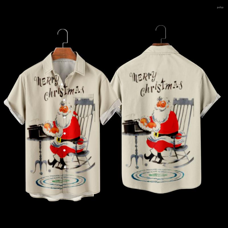 

Men's Casual Shirts Note And Santa Print Christmas Shirt Stylish Harajuku Hawaiian Beach Style Men's Short Sleeve, A606