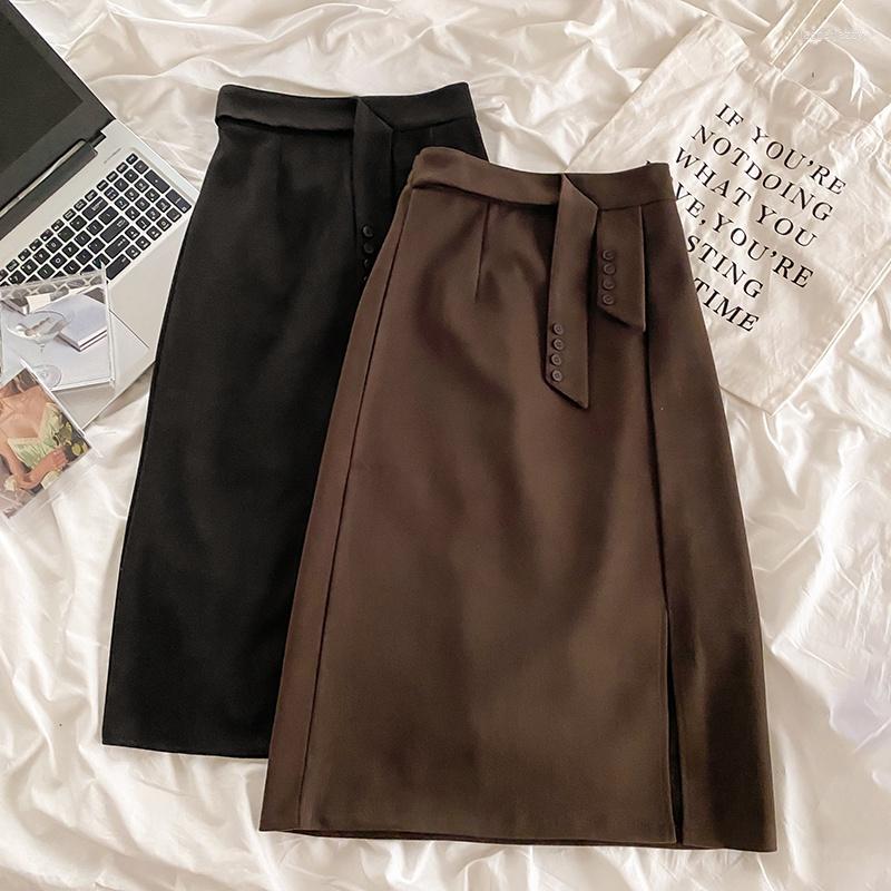

Women's Polos Gentle Temperament Meeting Fork Skirt Female Korean Version Design Sense High Waist In Long A-word, Black