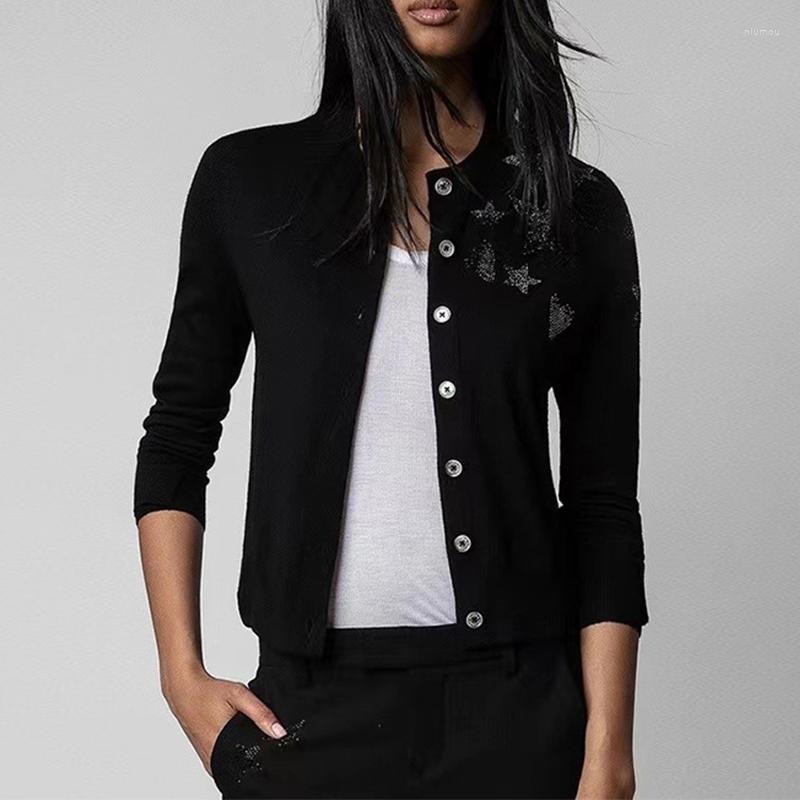 

Women' Sweaters Cashmere Cardigan Women 2022 Star Print Sweater Diamond Button Knitwear Pullover Pulls Warm Female Top Coat