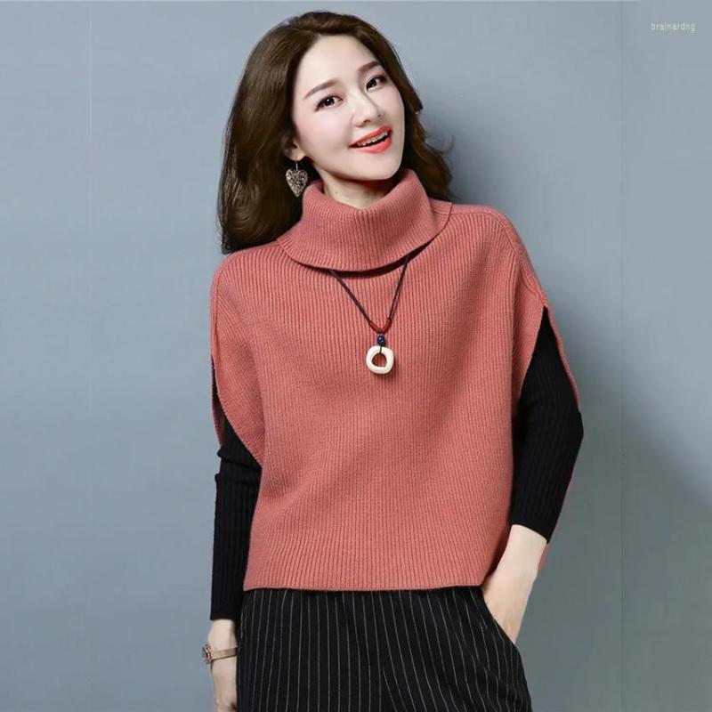 

Women's Sweaters Autumn Winter Turtleneck Sweater Women Batwing Sleeve Casual Knitted Vest Pullover Short Waistcoat Pull Femme Cropped, Blue