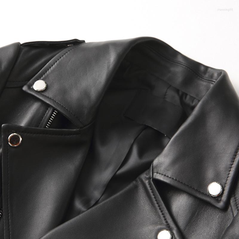 

Women' Leather Women Real Sheepskin Jacket Coats Women' Motorcycle Autumn Short Jackets Silm Black Suit