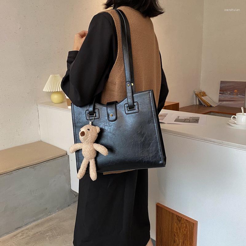 

Evening Bags 2022 High Quality Shopper Bag Designer Shoulder For Women Fashion Ladies PU Leather Luxury Handbags Vintage Bucket, Brown