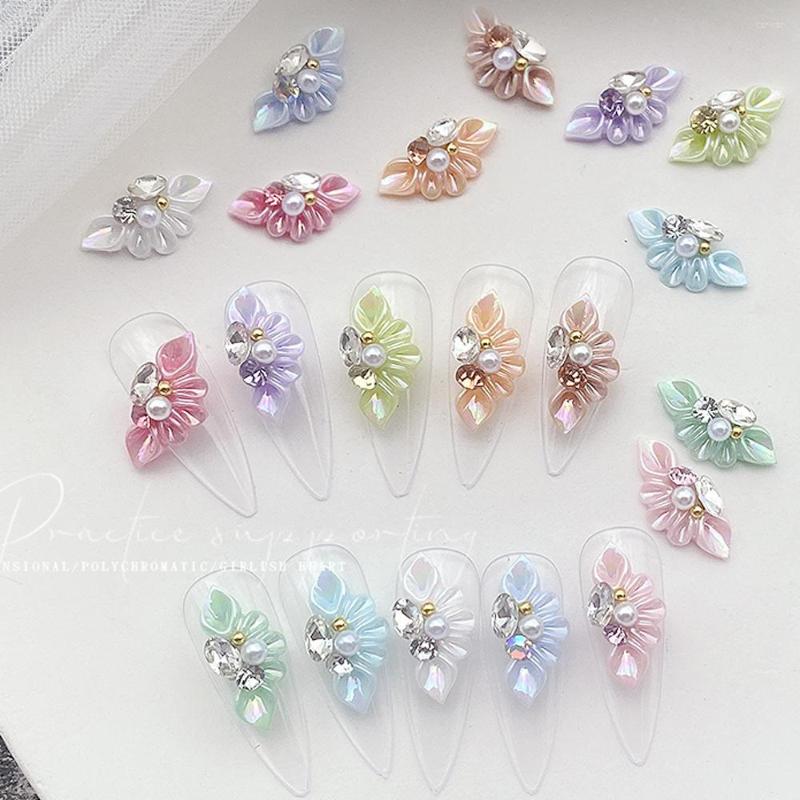 

Nail Art Decorations 10pcs 3D Nails Flower Acrylic Trendy Charms Rhinestones Carved With Crystals Press On Butterfly Pearls Decoration