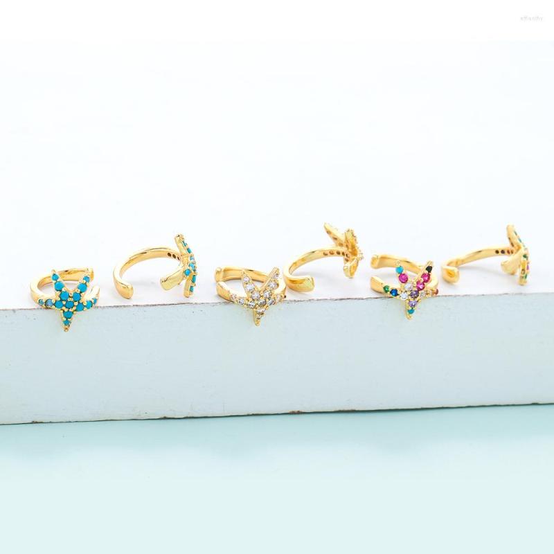 

Hoop Earrings EYIKA Rainbow Color Cubic Zirconia Starfish Small Clip Earring Delicate Simple Non Pierced Ear Bone Cilp Women Gold CZ Jewelry