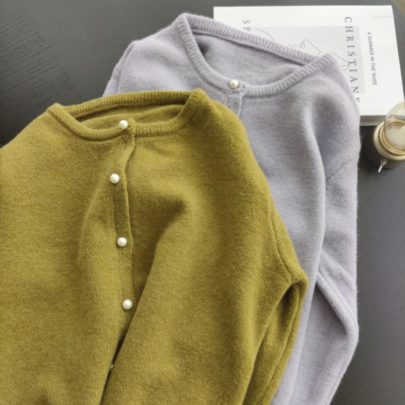 

Women's Knits Pearls Buttons Autumn Knitted Sweater Cardigans Women O-Neck Long Sleeve Vintage Harajuku Jumpers Casual Loose Soft M290, Green