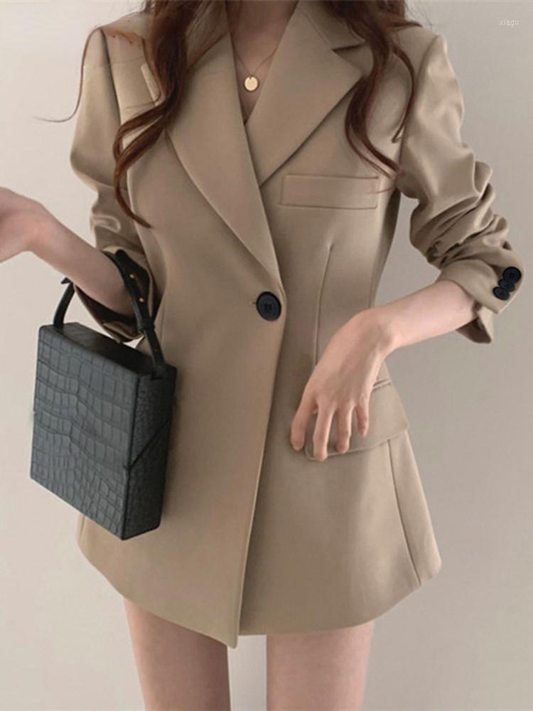 

Women' Suits Autumn Korean Long Women Blazer Jacket Office Lady Casual Slim Suit Blazers Coat Solid Work Female Outerwear 2022, Black