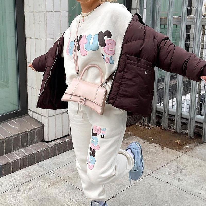 

Women' Two Piece Pants Fashion Casual Street Cute Letter Printed Women Tracksuits Autumn O-Neck Sweatshirt Elastic Waist Drawstring, 01 pink