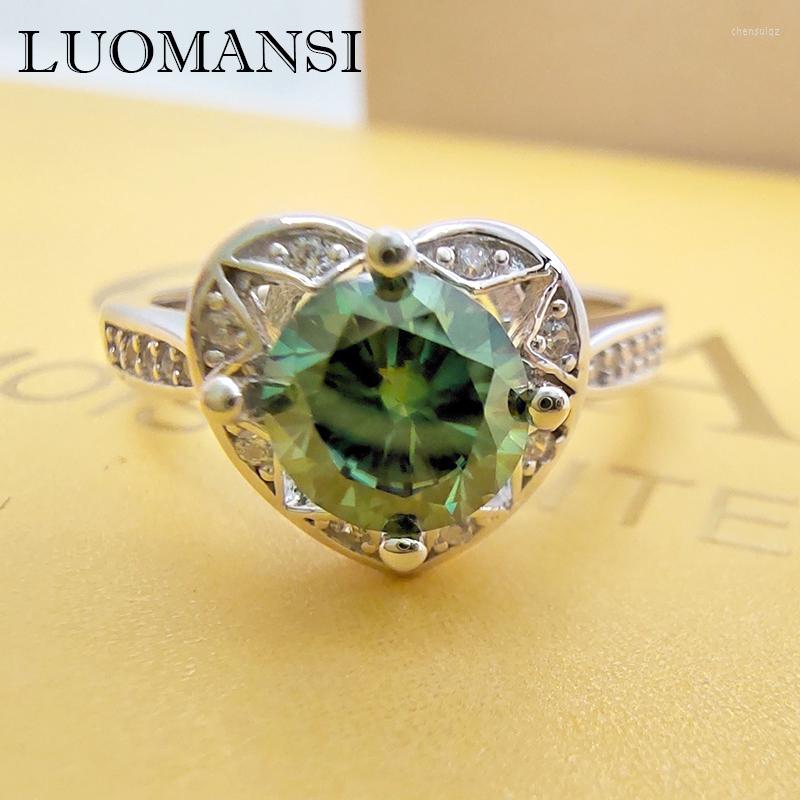 

Cluster Rings Luomansi S925 Silver Jewelry Heart Ring 1 Green Pink Yellow Blue Moissanite Woman Wedding Anniversary Birthday Gift