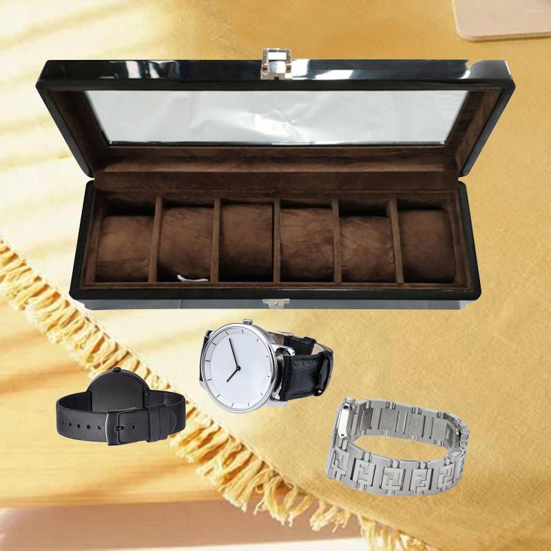 

Watch Boxes 6 -Slot Wood Display Case Box Wristwatch Jewellery Storage Organizer