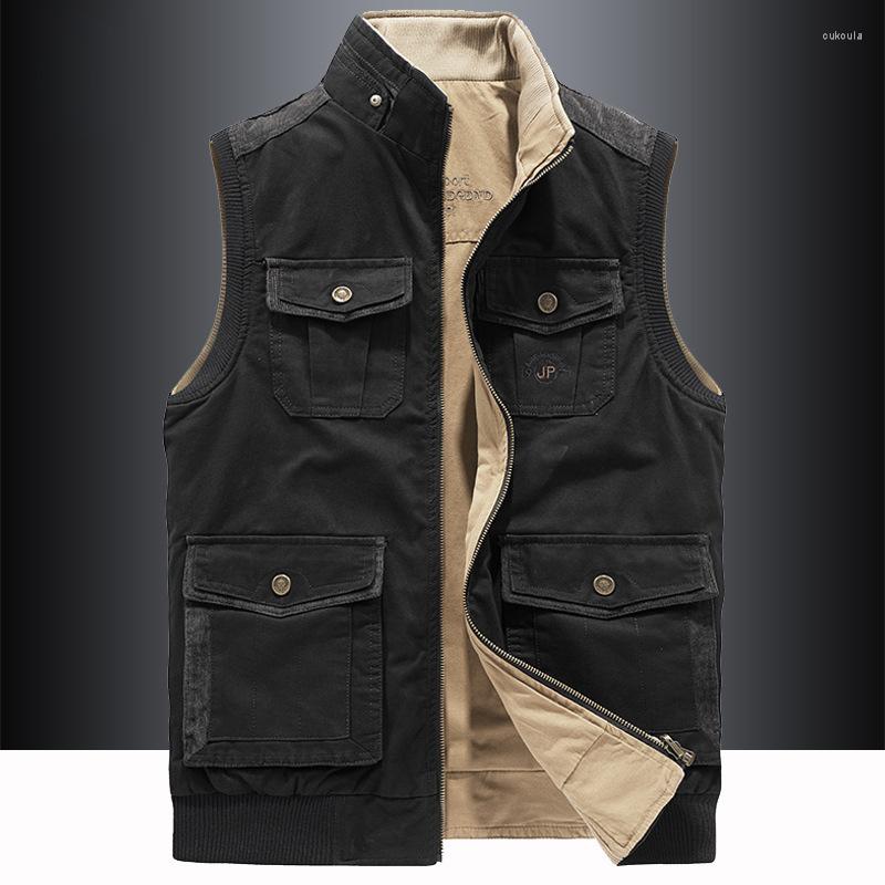 

Men's Vests 2022 Large Double-sided Vest Men's Autumn And Winter Leisure Multi Pocket Work Wear Fishing 9959, Black