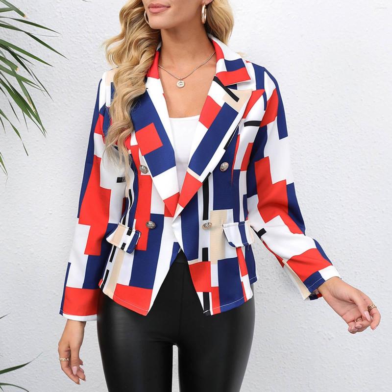 

Women' Suits Women' Autumn And Winter Lapel Long Sleeve Printed Small Suit Jacket, Black