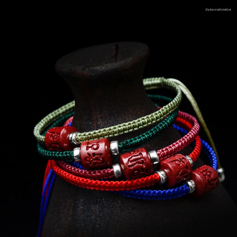 

Charm Bracelets Fashion Product Cinnabar Six-character Mantra Flat Knit Braided Bracelet Pure Handmade Female
