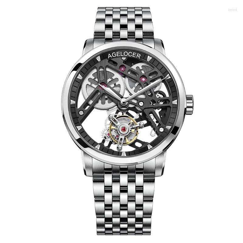 

Watch Wristwatches Agelocer Hollow Luxury Flying Tourbillon Men Watch Mens Mechanical Watches Skeleton Relogio Masculino
