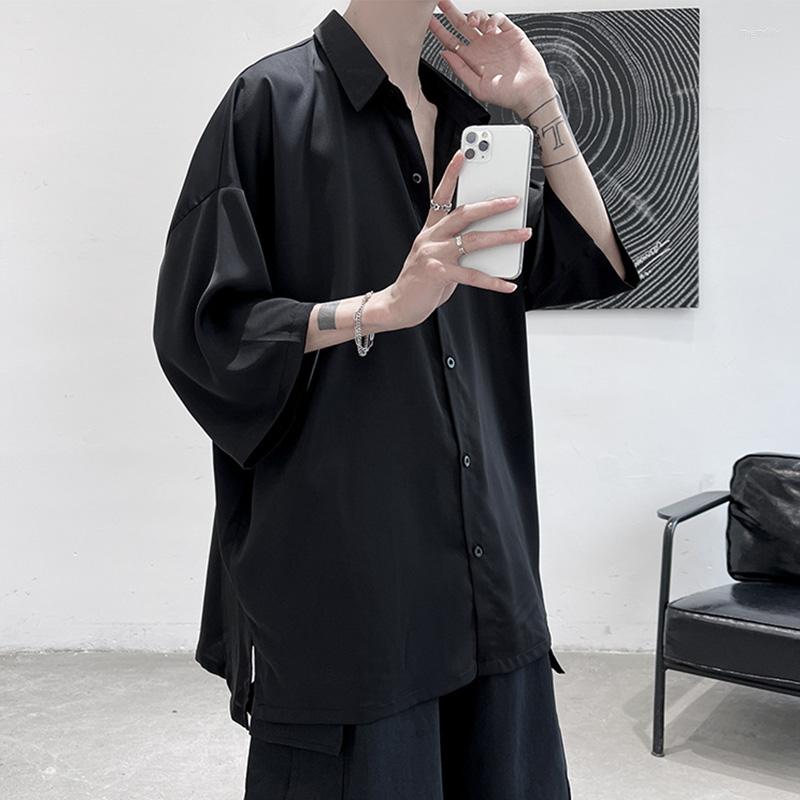 

Men's Casual Shirts Men Solid Color Half Sleeve Summer Oversize Blouses Black Fashion Male Cardigan Vintage Korean Clothing -3XL, Beige