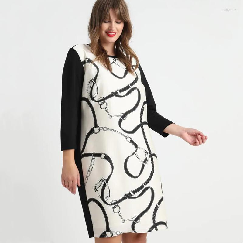 

Plus Size Dresses Floral Print Elegant Dress Women White And Black Loose Midi Ladies Large Spring Summer Casual 6XL 7XL