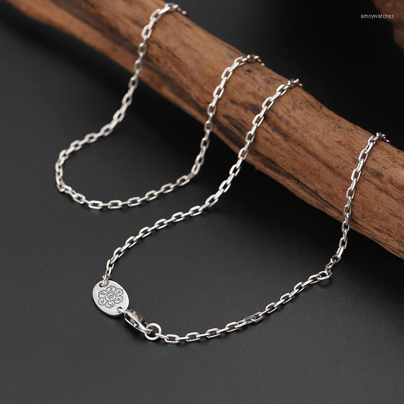 

Chains 2mm Thick S925 Pure Silver Fashion Six Words Mantra Angle Chain Necklace