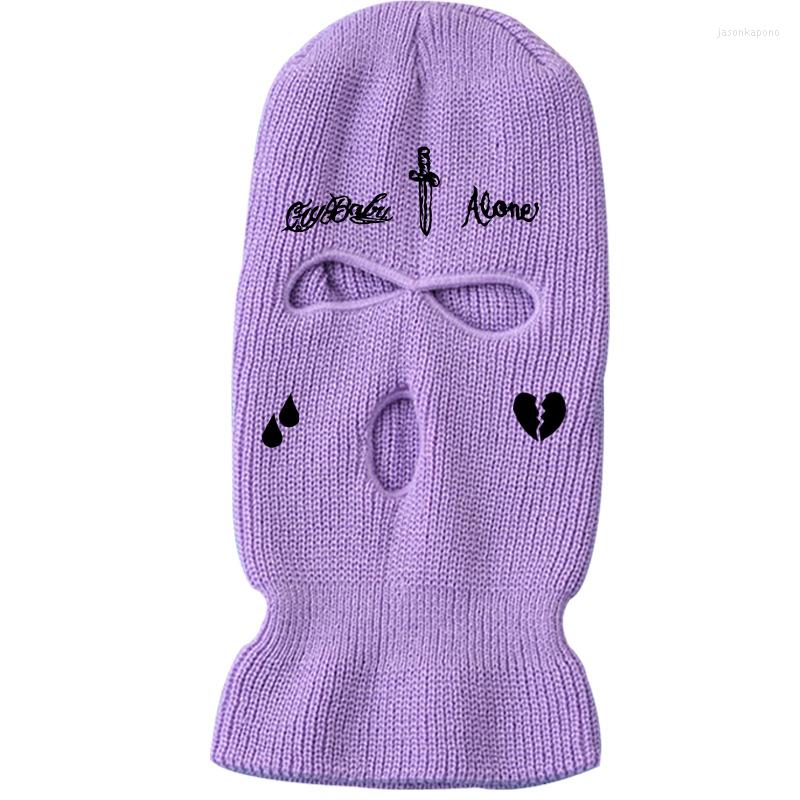 

Berets Men And Women 3-Hole Knit Hat Ski Mask Winter Warm Full Face Cover Tactical Balaclava Hats Party Funny Embroidery Helmets, 12