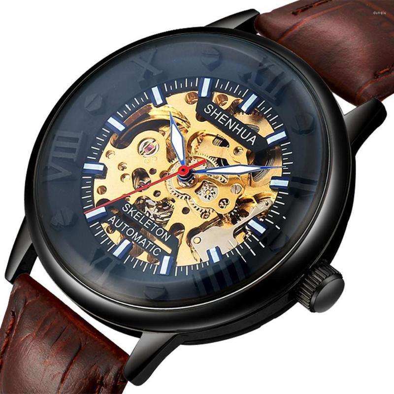 

Wristwatches Luxury Top Leather/Steel Band Mens Watches Automatic Mechanical Watch Business Casual Military Man Reloj Black Brown Wrist, M4