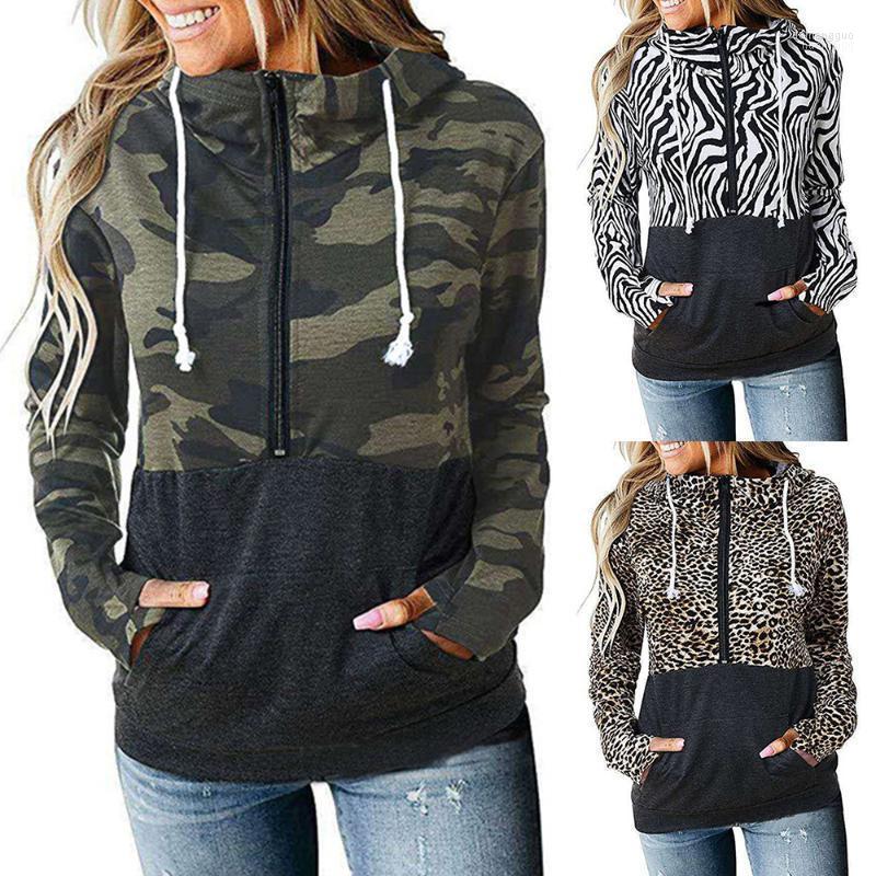 

Women' Hoodies Leopard Printed Women Hoodie Zipper Hooded Camouflage Tops Patchwork Long Sleeve Stripes Ladies D25 Women, Armygreen camouflage