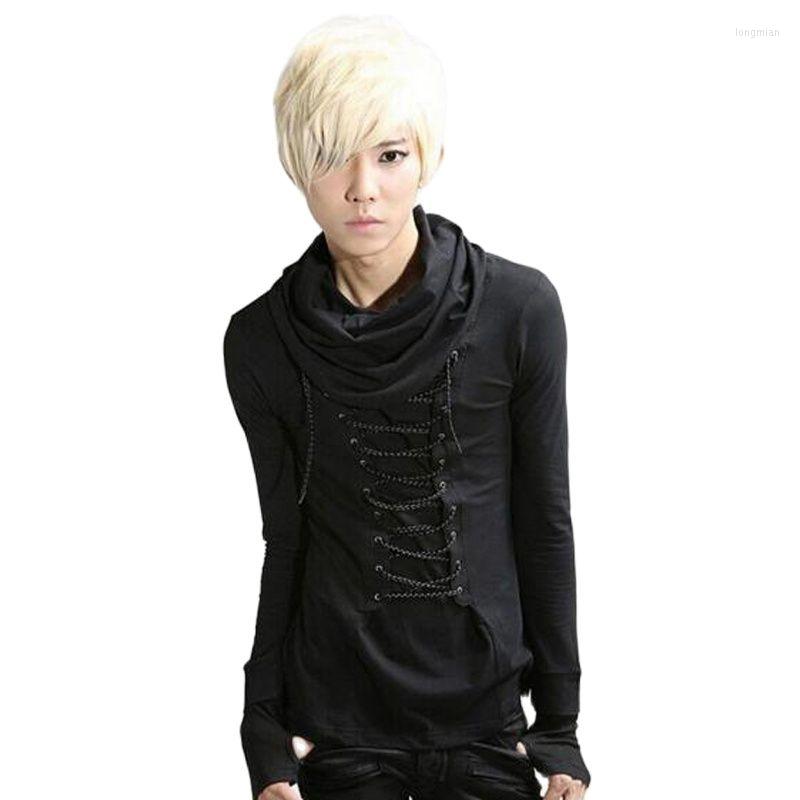 

Men's T Shirts Summer 2022 Men Personality Tee Slim Fit Shirt Nightclub Lacing Top Male Hip Hop Streetwear Long Sleeve, Black