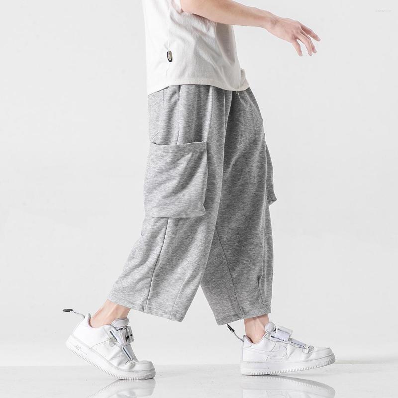 

Men's Pants 2022 Summer Chinese Style Loose Plus Size Cropped Thin Casual Sweatpants Men Clothing Harajuku Straight Baggy Male, Black