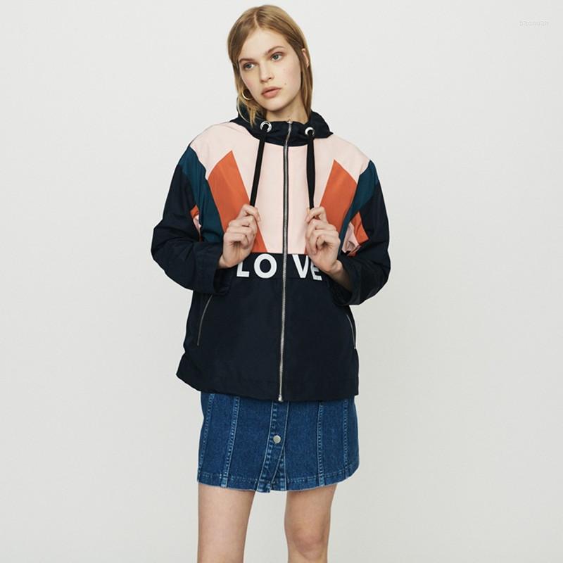 

Women' Jackets Women Spring Autumn Hooded Black Coat Female Fashion Letter Print Long Sleeve Jacket Casual Loose High Quality Outwear