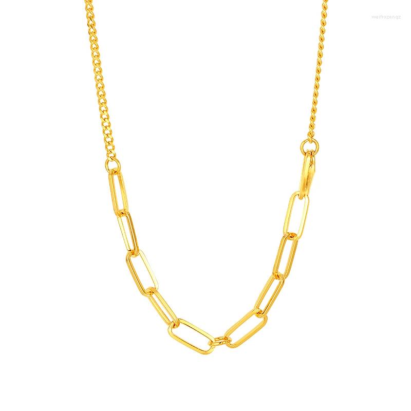 

Chains VOJEFEN AU750 18K Gold Necklace For Men / Women Real Link Flat Jewelry 2022 Trend Luxury Cuban Neck Male Female