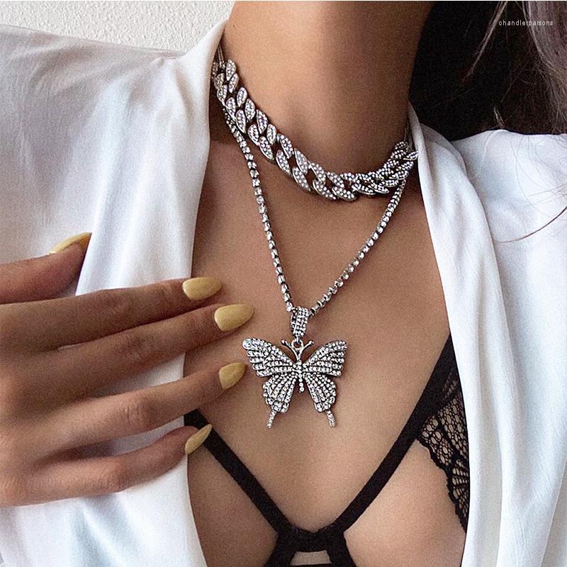 

Chains Butterfly Necklace Set Cuba Chain Women's BLING Hip Hop Jewelry Fashion Multi Layer Clavicle Party Gift