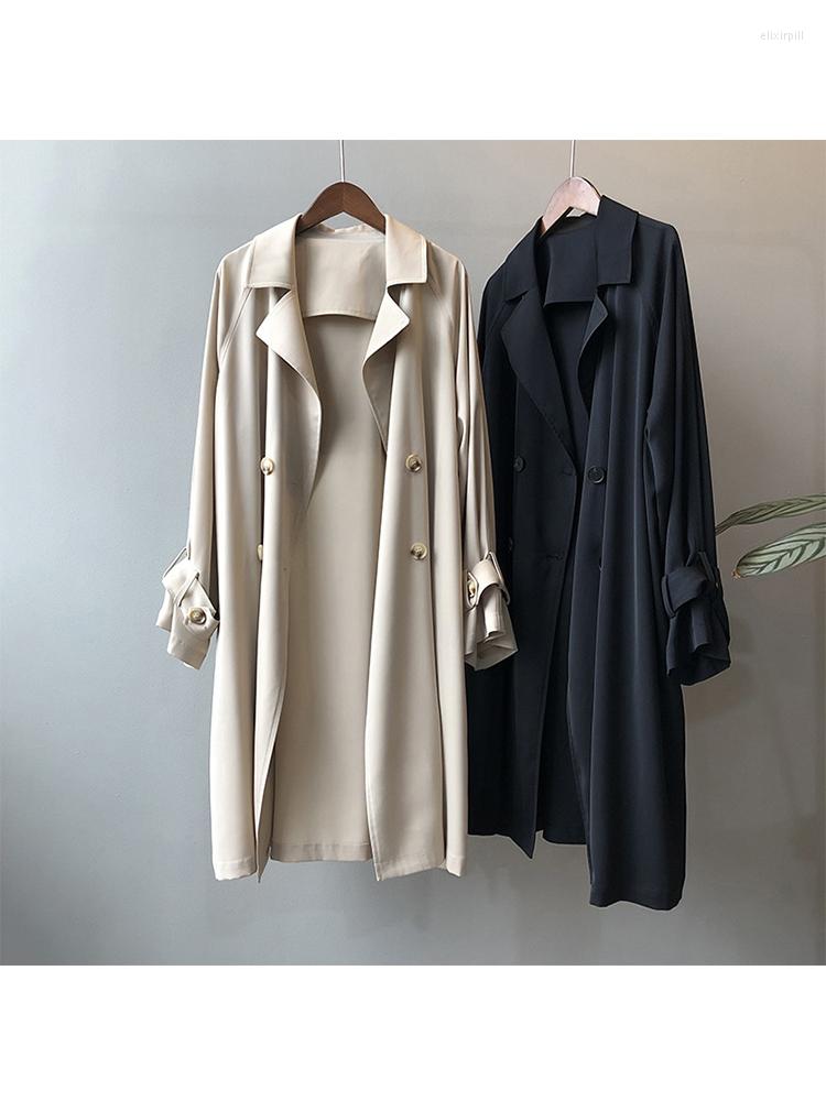 

Women's Trench Coats England Classic Styles Basic Coat For Women Double Breasted Belt Notched Collar Long Windbreaker Autumn Winter 2022, Black
