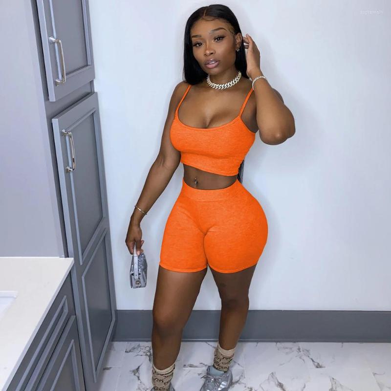 

Women' Tracksuits European And American Summer Sexy Women' Orange Sling Vest Tight Shorts Two Suit, Gray