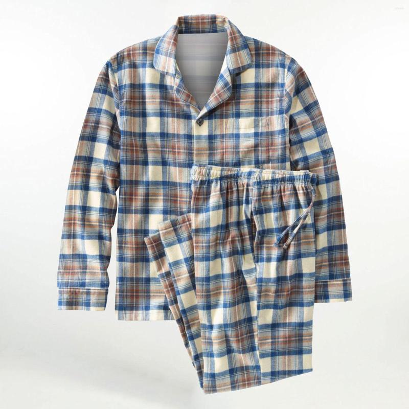 

Men' Sleepwear 537 Mens Four Seasons Soft Home Plaid Color Shirt Pants Pajama Set Service Two Piece, Red