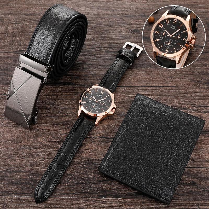 

Belts Men's Watch Wallet Belt Set Male's Gift For Father's Day Birthday 3pcs/set Good-looking PU Strap Dad Boyfriend FS99, Black