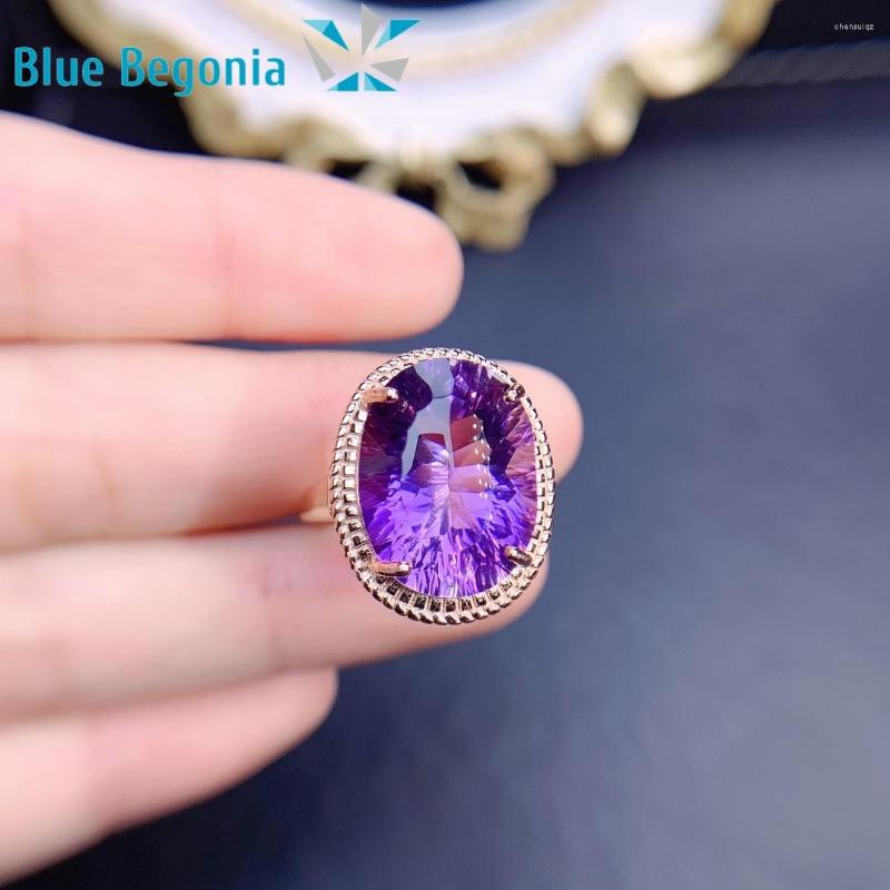 

Cluster Rings Natural Big Amethyst Ring 12 16MM Gemstone 925 Sterling Silver Fine Jewelry For Women Anniversary Gift