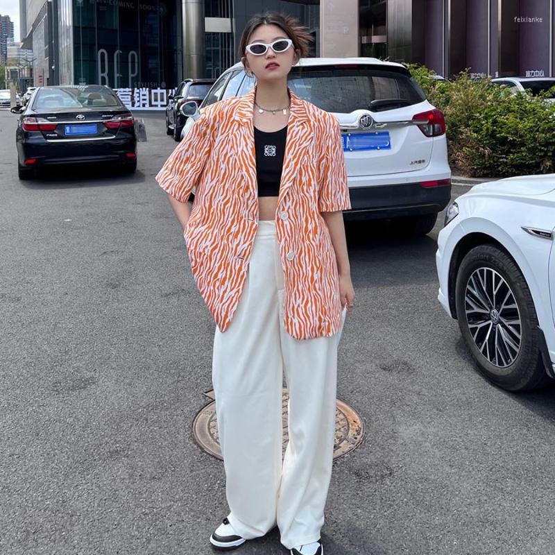 

Women' Suits Blazer Summer For Thin Women Orange Zebra Short Sleeve Female Leisure High Street Fashionable Suit Jacket Outwear