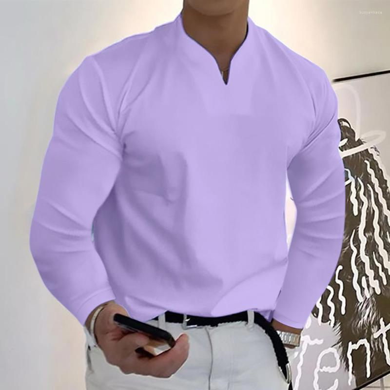 

Men's T Shirts Men Casual Gentleman Business Long Sleeve Fitness Shirt V Neck Slim Fit Skinny Loose With Pocket Gym Tee, Khaki
