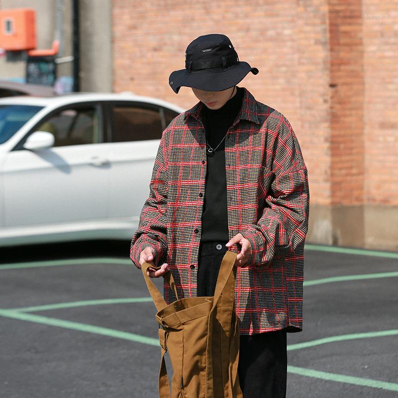 

Men's Casual Shirts Japanese Fashion Men Plaid Shirt Cotton Long Sleeve Autumn Thin Jacket Button Down Outwear All-match Soft, Green