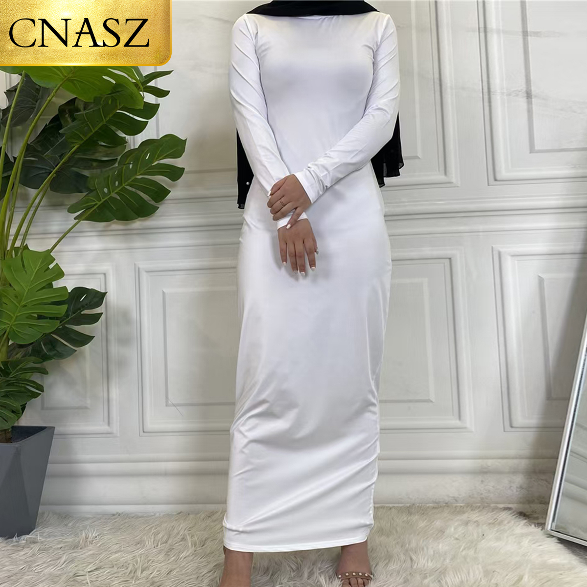

Casual Dresses Summer Skirt For Ladies Inner Muslim Women Clothing Islamic Abaya Long Sleeve Maxi Slim 221103, White