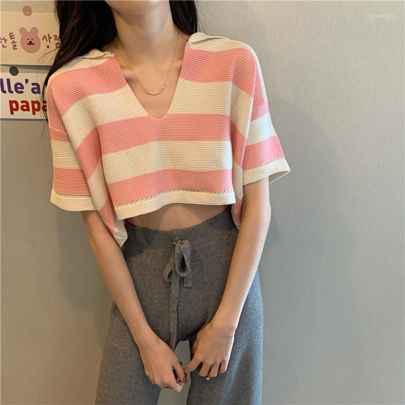 

Women' T Shirts Woman TShirts 2022 Women' V-neck Summer Striped T-shirt Top Crop Mujer Camisetas, Black
