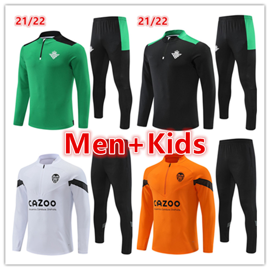 

21 22 23 Real Betis mens kids soccer tracksuit jersey sets 2022 2023 Valencia men football jerseys training tracksuits jacket set chandal futbol survetement foot